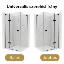 HD Nexon "L" Black 120x90 aszimmetrikus szögletes nyílóajtós zuhanykabin 6 mm vastag vízlepergető biztonsági üveggel, fekete színű elemekkel, 195 cm magas