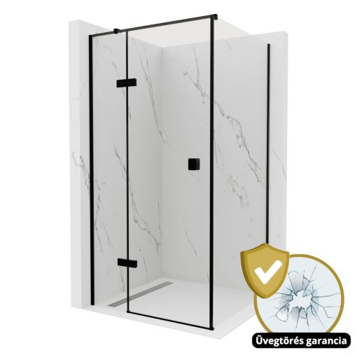 HD Nexon "T" Black 100x120 aszimmetrikus szögletes nyílóajtós zuhanykabin 6 mm vastag vízlepergető biztonsági üveggel, fekete színű elemekkel, 195 cm magas