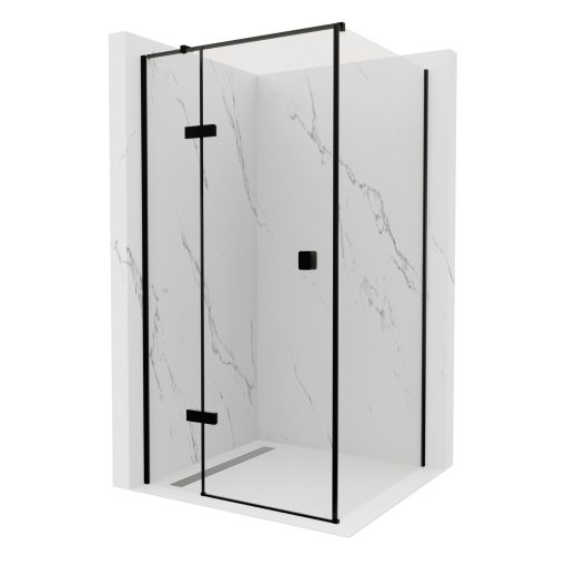 HD Nexon "T" Black 100x120 aszimmetrikus szögletes nyílóajtós zuhanykabin 6 mm vastag vízlepergető biztonsági üveggel, fekete színű elemekkel, 195 cm magas