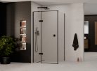 HD Nexon "T" Black 100x70 aszimmetrikus szögletes nyílóajtós zuhanykabin 6 mm vastag vízlepergető biztonsági üveggel, fekete színű elemekkel, 195 cm magas