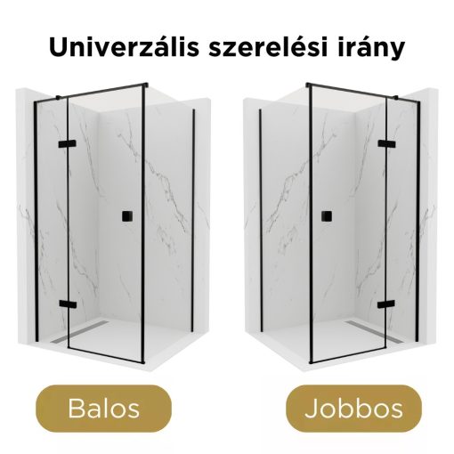 HD Nexon "T" Black 100x120 aszimmetrikus szögletes nyílóajtós zuhanykabin 6 mm vastag vízlepergető biztonsági üveggel, fekete színű elemekkel, 195 cm magas
