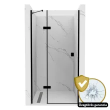 HD Nexon "S" Black 80/90/100/110/120 cm széles fix+nyíló zuhanyajtó 6 mm vastag vízlepergető biztonsági üveggel, fekete elemekkel, 195 cm magas