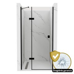   HD Nexon "S" Black 80/90/100/110/120 cm széles fix+nyíló zuhanyajtó 6 mm vastag vízlepergető biztonsági üveggel, fekete elemekkel, 195 cm magas
