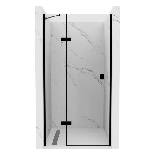 HD Nexon "S" Black 80/90/100/110/120 cm széles fix+nyíló zuhanyajtó 6 mm vastag vízlepergető biztonsági üveggel, fekete elemekkel, 195 cm magas