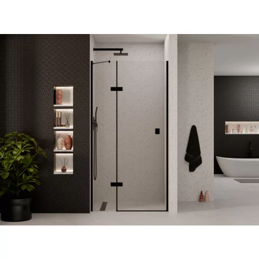HD Nexon "S" Black 80/90/100/110/120 cm széles fix+nyíló zuhanyajtó 6 mm vastag vízlepergető biztonsági üveggel, fekete elemekkel, 195 cm magas