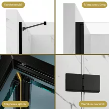 HD Nexon "S" Black 80/90/100/110/120 cm széles fix+nyíló zuhanyajtó 6 mm vastag vízlepergető biztonsági üveggel, fekete elemekkel, 195 cm magas