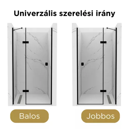 HD Nexon "S" Black 80/90/100/110/120 cm széles fix+nyíló zuhanyajtó 6 mm vastag vízlepergető biztonsági üveggel, fekete elemekkel, 195 cm magas