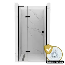 HD Nexon "L" Black 80/90/100/110/120 cm széles fix+nyíló zuhanyajtó 6 mm vastag vízlepergető biztonsági üveggel, fekete elemekkel, 195 cm magas