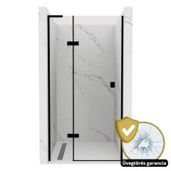   HD Nexon "L" Black 80/90/100/110/120 cm széles fix+nyíló zuhanyajtó 6 mm vastag vízlepergető biztonsági üveggel, fekete elemekkel, 195 cm magas