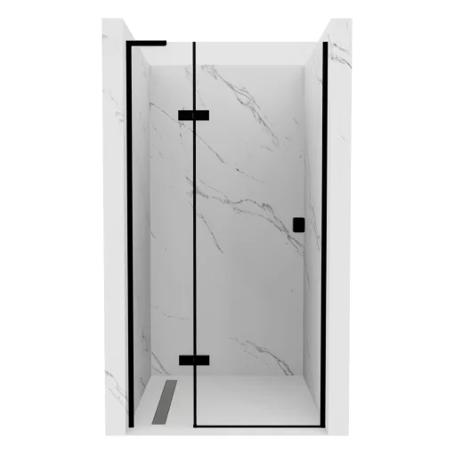 HD Nexon "L" Black 80/90/100/110/120 cm széles fix+nyíló zuhanyajtó 6 mm vastag vízlepergető biztonsági üveggel, fekete elemekkel, 195 cm magas