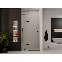 HD Nexon "L" Black 80/90/100/110/120 cm széles fix+nyíló zuhanyajtó 6 mm vastag vízlepergető biztonsági üveggel, fekete elemekkel, 195 cm magas