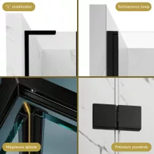 HD Nexon "L" Black 80/90/100/110/120 cm széles fix+nyíló zuhanyajtó 6 mm vastag vízlepergető biztonsági üveggel, fekete elemekkel, 195 cm magas