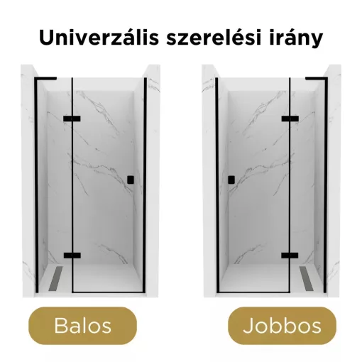 HD Nexon "L" Black 80/90/100/110/120 cm széles fix+nyíló zuhanyajtó 6 mm vastag vízlepergető biztonsági üveggel, fekete elemekkel, 195 cm magas