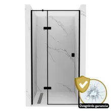HD Nexon "T" Black 80/90/100/110/120 cm széles fix+nyíló zuhanyajtó 6 mm vastag vízlepergető biztonsági üveggel, fekete elemekkel, 195 cm magas