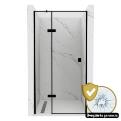   HD Nexon "T" Black 80/90/100/110/120 cm széles fix+nyíló zuhanyajtó 6 mm vastag vízlepergető biztonsági üveggel, fekete elemekkel, 195 cm magas
