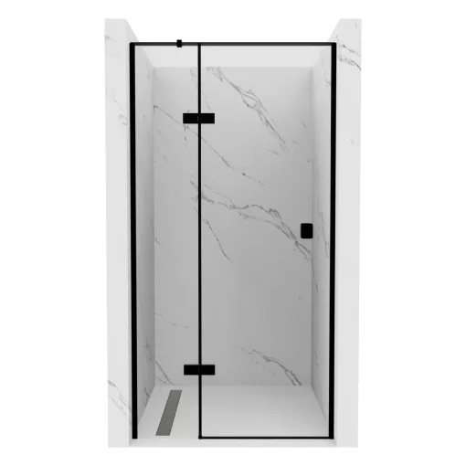 HD Nexon "T" Black 80/90/100/110/120 cm széles fix+nyíló zuhanyajtó 6 mm vastag vízlepergető biztonsági üveggel, fekete elemekkel, 195 cm magas