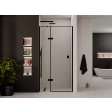 HD Nexon "T" Black 80/90/100/110/120 cm széles fix+nyíló zuhanyajtó 6 mm vastag vízlepergető biztonsági üveggel, fekete elemekkel, 195 cm magas