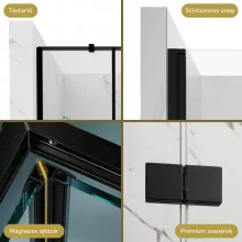 HD Nexon "T" Black 80/90/100/110/120 cm széles fix+nyíló zuhanyajtó 6 mm vastag vízlepergető biztonsági üveggel, fekete elemekkel, 195 cm magas