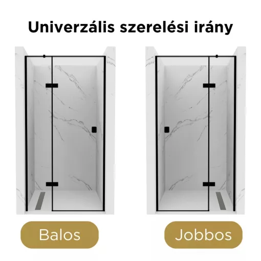 HD Nexon "T" Black 80/90/100/110/120 cm széles fix+nyíló zuhanyajtó 6 mm vastag vízlepergető biztonsági üveggel, fekete elemekkel, 195 cm magas