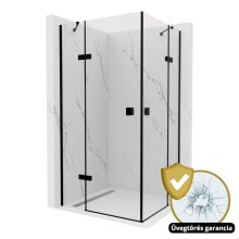 HD Nexon Duo "S" Black 90x110 aszimmetrikus szögletes nyílóajtós zuhanykabin 6 mm vastag vízlepergető biztonsági üveggel, fekete elemekkel, 195 cm magas