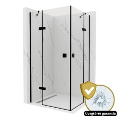   HD Nexon Duo "S" Black aszimmetrikus szögletes nyílóajtós zuhanykabin 6 mm vastag vízlepergető biztonsági üveggel, fekete elemekkel, 195 cm magas
