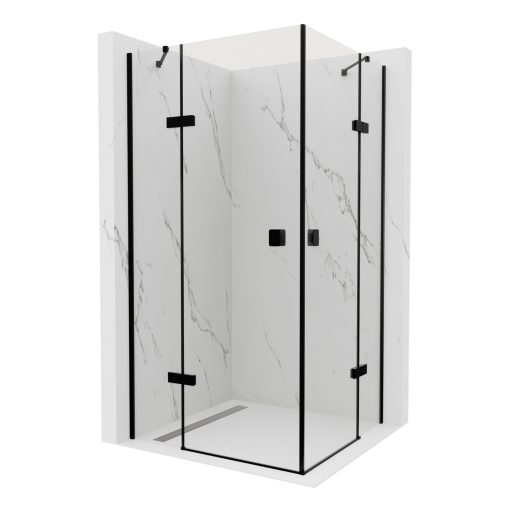 HD Nexon Duo "S" Black 90x110 aszimmetrikus szögletes nyílóajtós zuhanykabin 6 mm vastag vízlepergető biztonsági üveggel, fekete elemekkel, 195 cm magas