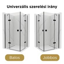 HD Nexon Duo "S" Black 90x110 aszimmetrikus szögletes nyílóajtós zuhanykabin 6 mm vastag vízlepergető biztonsági üveggel, fekete elemekkel, 195 cm magas