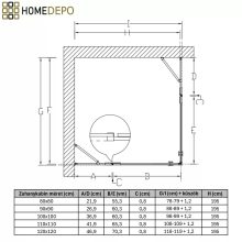 HD Nexon Duo "S" Black 90x110 aszimmetrikus szögletes nyílóajtós zuhanykabin 6 mm vastag vízlepergető biztonsági üveggel, fekete elemekkel, 195 cm magas