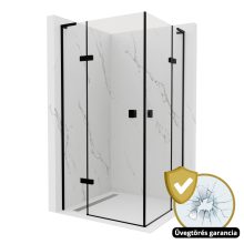HD Nexon Duo "L" Black 90x80 aszimmetrikus szögletes nyílóajtós zuhanykabin 6 mm vastag vízlepergető biztonsági üveggel, fekete elemekkel, 195 cm magas