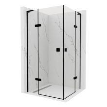 HD Nexon Duo "L" Black 90x80 aszimmetrikus szögletes nyílóajtós zuhanykabin 6 mm vastag vízlepergető biztonsági üveggel, fekete elemekkel, 195 cm magas