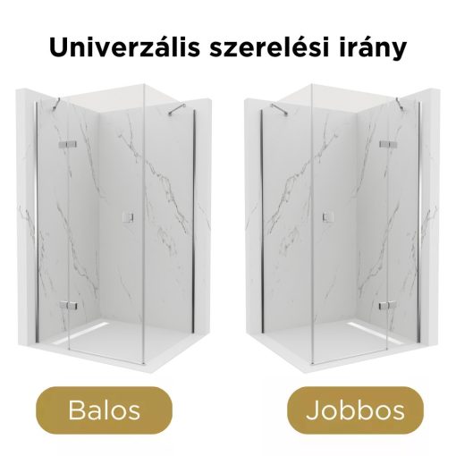 HD Nexon "S" aszimmetrikus szögletes nyílóajtós zuhanykabin 6 mm vastag vízlepergető biztonsági üveggel, krómozott elemekkel, 195 cm magas