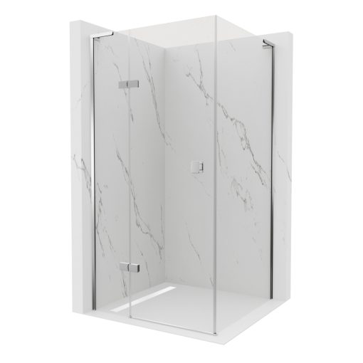 HD Nexon "L" aszimmetrikus szögletes nyílóajtós zuhanykabin 6 mm vastag vízlepergető biztonsági üveggel, krómozott elemekkel, 195 cm magas