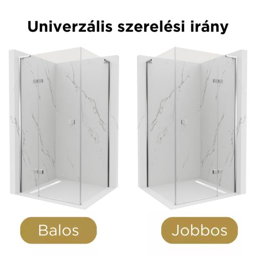 HD Nexon "L" aszimmetrikus szögletes nyílóajtós zuhanykabin 6 mm vastag vízlepergető biztonsági üveggel, krómozott elemekkel, 195 cm magas
