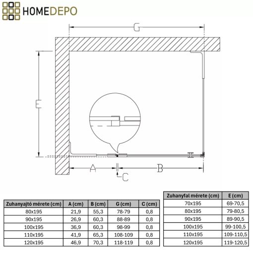 HD Nexon "L" aszimmetrikus szögletes nyílóajtós zuhanykabin 6 mm vastag vízlepergető biztonsági üveggel, krómozott elemekkel, 195 cm magas