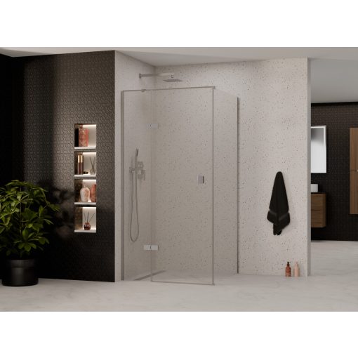 HD Nexon "T" 110x100 aszimmetrikus szögletes nyílóajtós zuhanykabin 6 mm vastag vízlepergető biztonsági üveggel, krómozott elemekkel, 195 cm magas