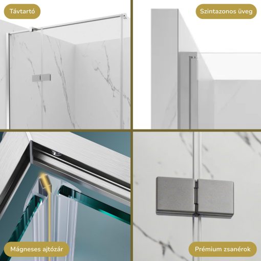 HD Nexon "T" 110x100 aszimmetrikus szögletes nyílóajtós zuhanykabin 6 mm vastag vízlepergető biztonsági üveggel, krómozott elemekkel, 195 cm magas