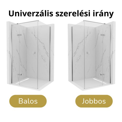 HD Nexon "T" 110x100 aszimmetrikus szögletes nyílóajtós zuhanykabin 6 mm vastag vízlepergető biztonsági üveggel, krómozott elemekkel, 195 cm magas