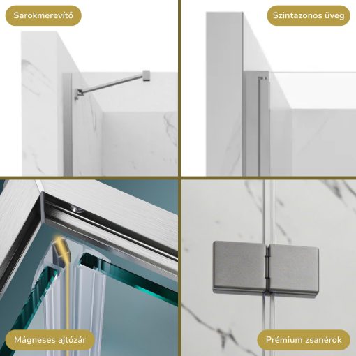 HD Nexon "S" 80/90/100/110/120 cm széles fix+nyíló zuhanyajtó 6 mm vastag vízlepergető biztonsági üveggel, krómozott elemekkel, 195 cm magas