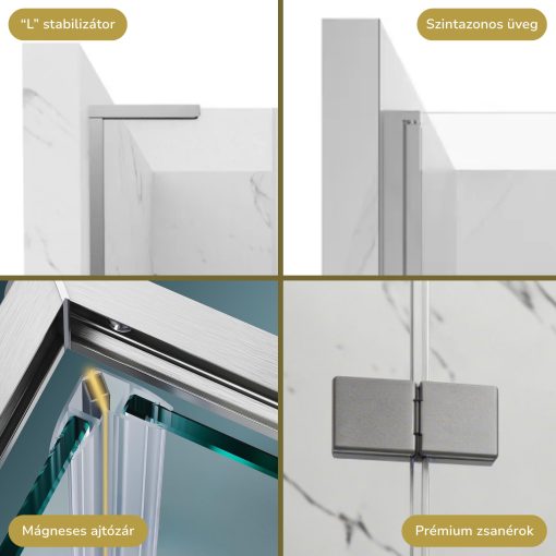 HD Nexon "L" 80/90/100/110/120 cm széles fix+nyíló zuhanyajtó 6 mm vastag vízlepergető biztonsági üveggel, krómozott elemekkel, 195 cm magas