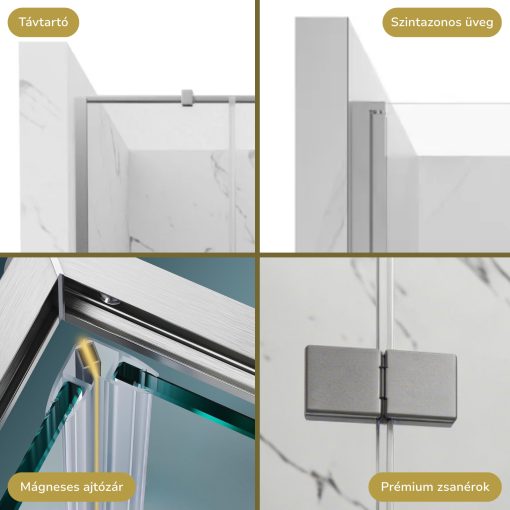 HD Nexon "T" 80/90/100/110/120 cm széles fix+nyíló zuhanyajtó 6 mm vastag vízlepergető biztonsági üveggel, krómozott elemekkel, 195 cm magas