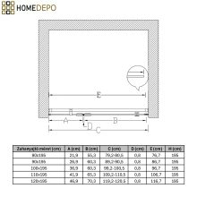 HD Nexon "T" 80/90/100/110/120 cm széles fix+nyíló zuhanyajtó 6 mm vastag vízlepergető biztonsági üveggel, krómozott elemekkel, 195 cm magas