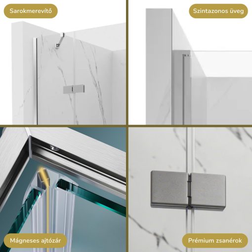 HD Nexon Duo "S" 100x80 aszimmetrikus szögletes nyílóajtós zuhanykabin 6 mm vastag vízlepergető biztonsági üveggel, krómozott elemekkel, 195 cm magas