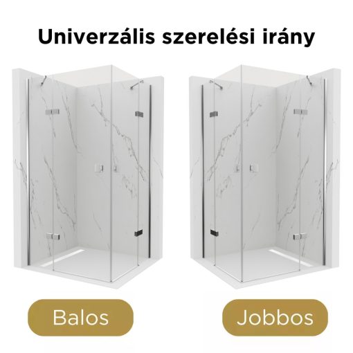 HD Nexon Duo "S" 100x80 aszimmetrikus szögletes nyílóajtós zuhanykabin 6 mm vastag vízlepergető biztonsági üveggel, krómozott elemekkel, 195 cm magas