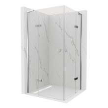 HD Nexon Duo "L" aszimmetrikus szögletes nyílóajtós zuhanykabin 6 mm vastag vízlepergető biztonsági üveggel, krómozott elemekkel, 195 cm magas