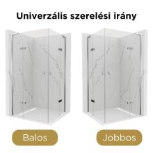 HD Nexon Duo "L" aszimmetrikus szögletes nyílóajtós zuhanykabin 6 mm vastag vízlepergető biztonsági üveggel, krómozott elemekkel, 195 cm magas