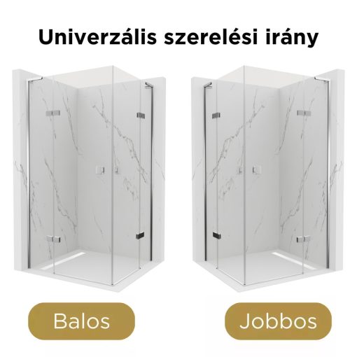 HD Nexon Duo "L" aszimmetrikus szögletes nyílóajtós zuhanykabin 6 mm vastag vízlepergető biztonsági üveggel, krómozott elemekkel, 195 cm magas