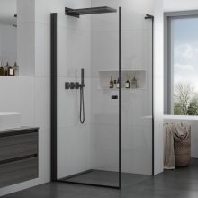 HD Nero "L" Black 100x70 aszimmetrikus szögletes nyílóajtós zuhanykabin 6 mm vastag vízlepergető biztonsági üveggel, fekete elemekkel, 195 cm magas