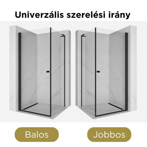 HD Nero "L" Black 100x70 aszimmetrikus szögletes nyílóajtós zuhanykabin 6 mm vastag vízlepergető biztonsági üveggel, fekete elemekkel, 195 cm magas