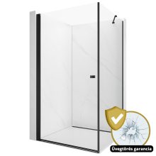 HD Nero "S" Black aszimmetrikus szögletes nyílóajtós zuhanykabin 6 mm vastag vízlepergető biztonsági üveggel, fekete elemekkel, 195 cm magas