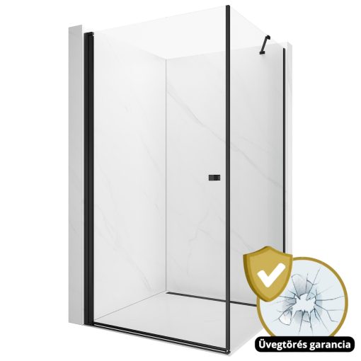 HD Nero "S" Black aszimmetrikus szögletes nyílóajtós zuhanykabin 6 mm vastag vízlepergető biztonsági üveggel, fekete elemekkel, 195 cm magas